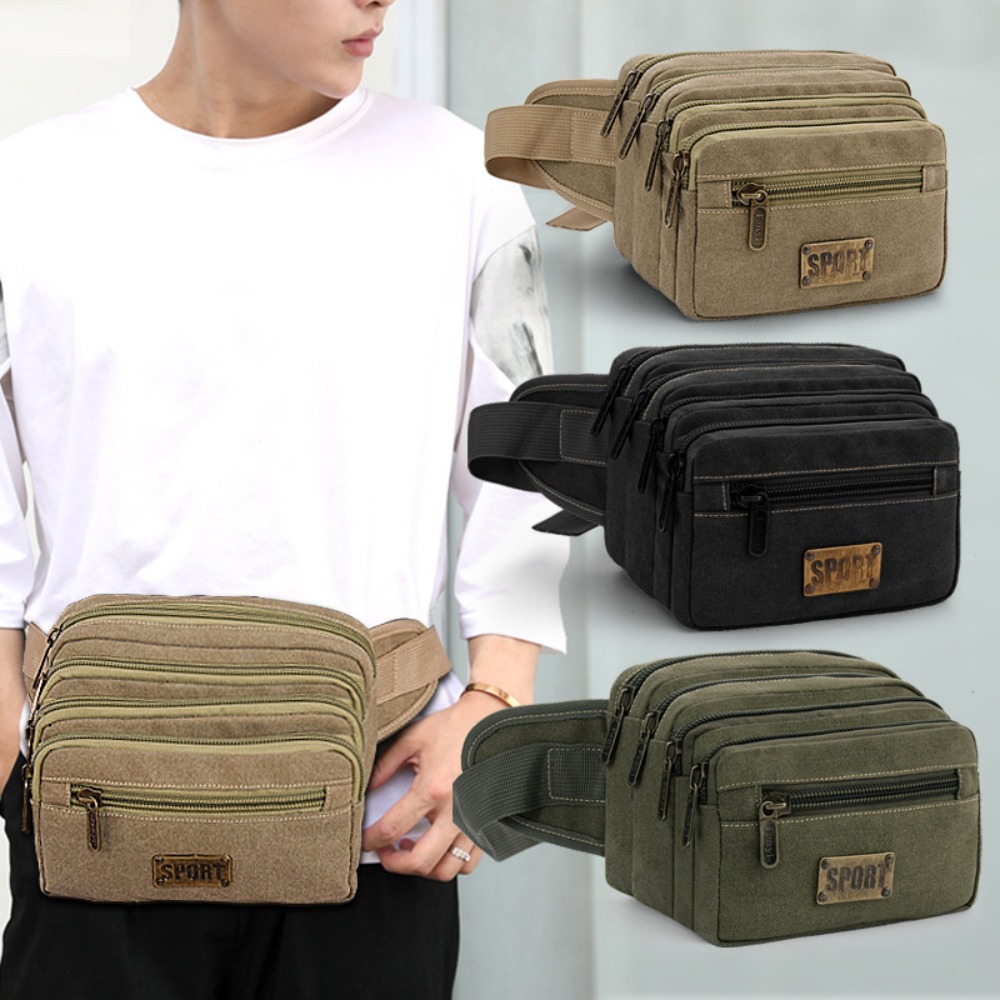 Running Zwift - Useful Canvas Waist Bags Multiple Pockets