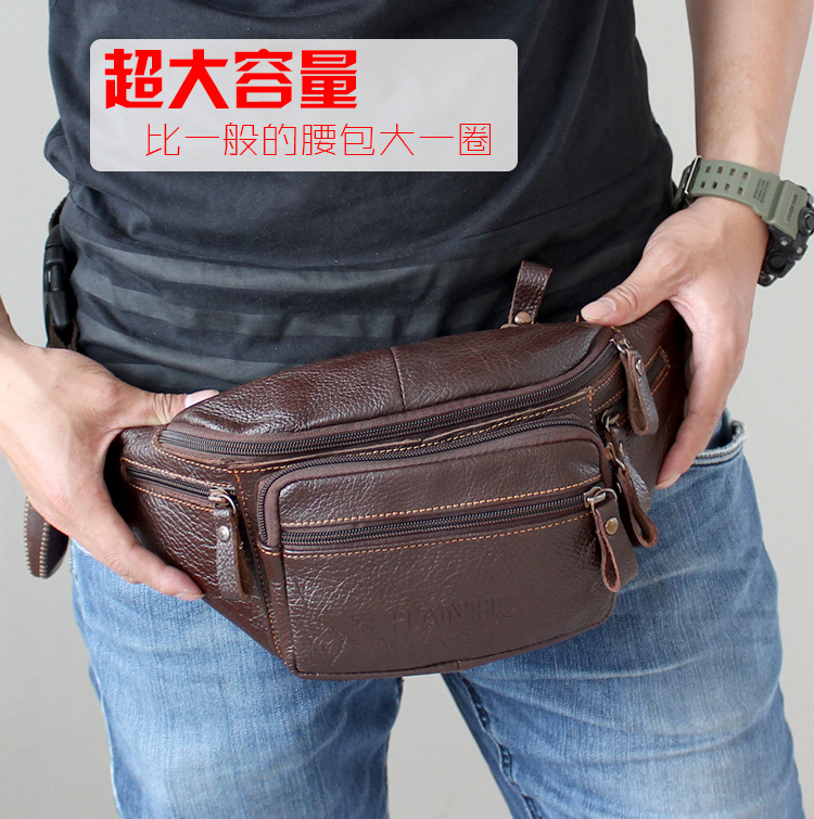 Running Zwift - Genuine Cowhide Leather Waist Bag Men